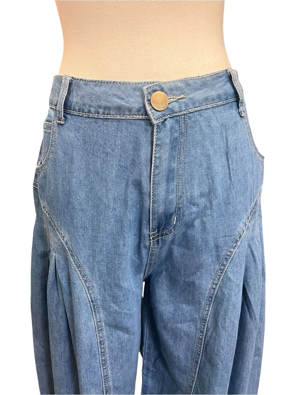 Mable Palazzo Jeans High Rise Pleated Wide Leg Lightweight Denim Blue M NWT - Picture 5 of 16